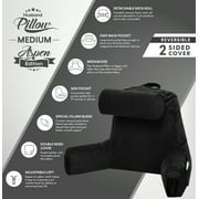 Medium Husband Pillow Aspen Edition - Perfect Pillow With Arms for Reading & Bed Rest - Removable Neck Roll - Premium Shredded Memory Foam - Cover Reverses to Microsuede or Microfiber, Stable Black