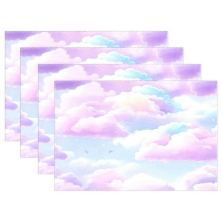

Pastel Colored Clouds 4-Piece 12x18in Heat-Proof Place Mats Set Non-Slip for Family Dining