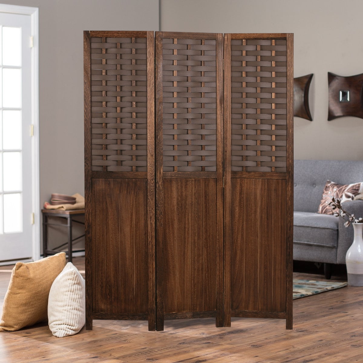 COZAYH 3 Panel 5.6 Ft Paulownia Wood Screen Room Divider, Folding