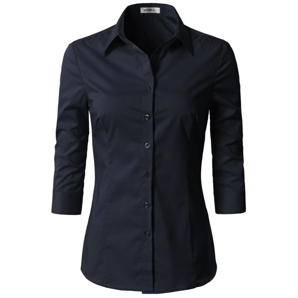 Alarmerend Intentie Woordvoerder Doublju Women's 3/4 Sleeve Slim Fit Button Down Dress Shirt (Plus Size  Available) - Walmart.com