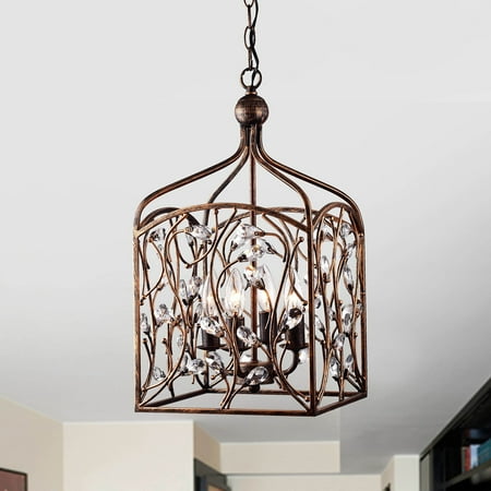 Allen Antique Lighting - The Lighting Store Ashley Crystal Bud Foyer Pendant Lantern in Antique Copper