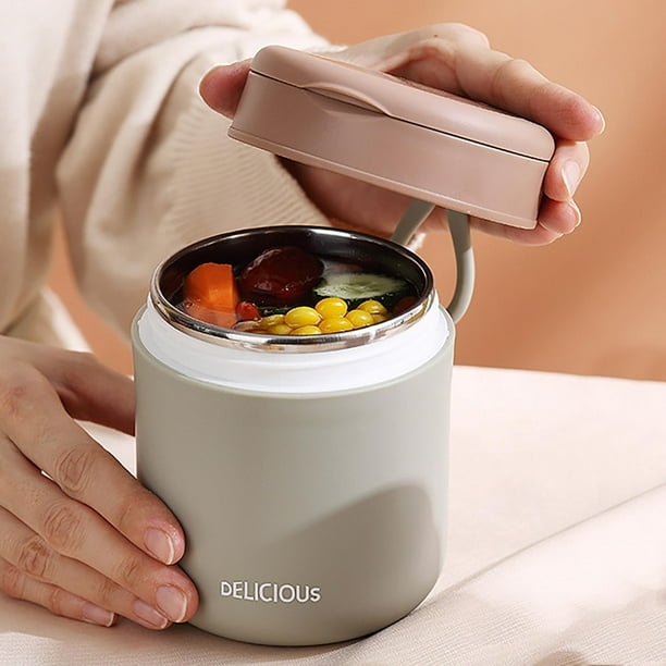 Taza para Sopa de Acero Inoxidable 304, con Aislamiento Al Vacío, Asa a Prueba de Fugas y Fácil de Transportar, Boca Ancha con Cuchara, Recipiente para Alimentos Fríos y Calientes, Ideal par