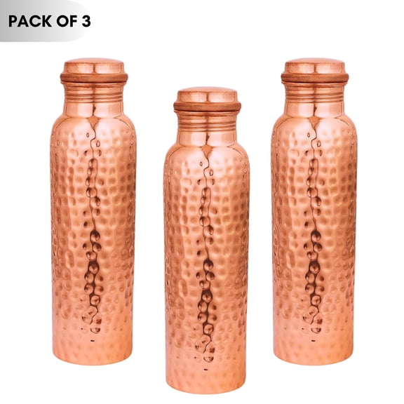 Craftstribe Leak-Resistant Screw-Top Lid Hammered Copper Water Bottles 3 Count
