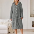 thumbnail image 5 of Sofwtay Women's Plus Size Cable Fleece Hooded Button Front Long Bath Robe with Side Pockets for Ladies Loungewear Sleepwear, 5 of 8