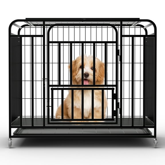 43’’ Large Dog Kennel with Removable Tray, Escape-Proof XL Dog Kennel Lockable Wheels, Removable Door Indestructible Dog Crates for Large and Medium Dogs