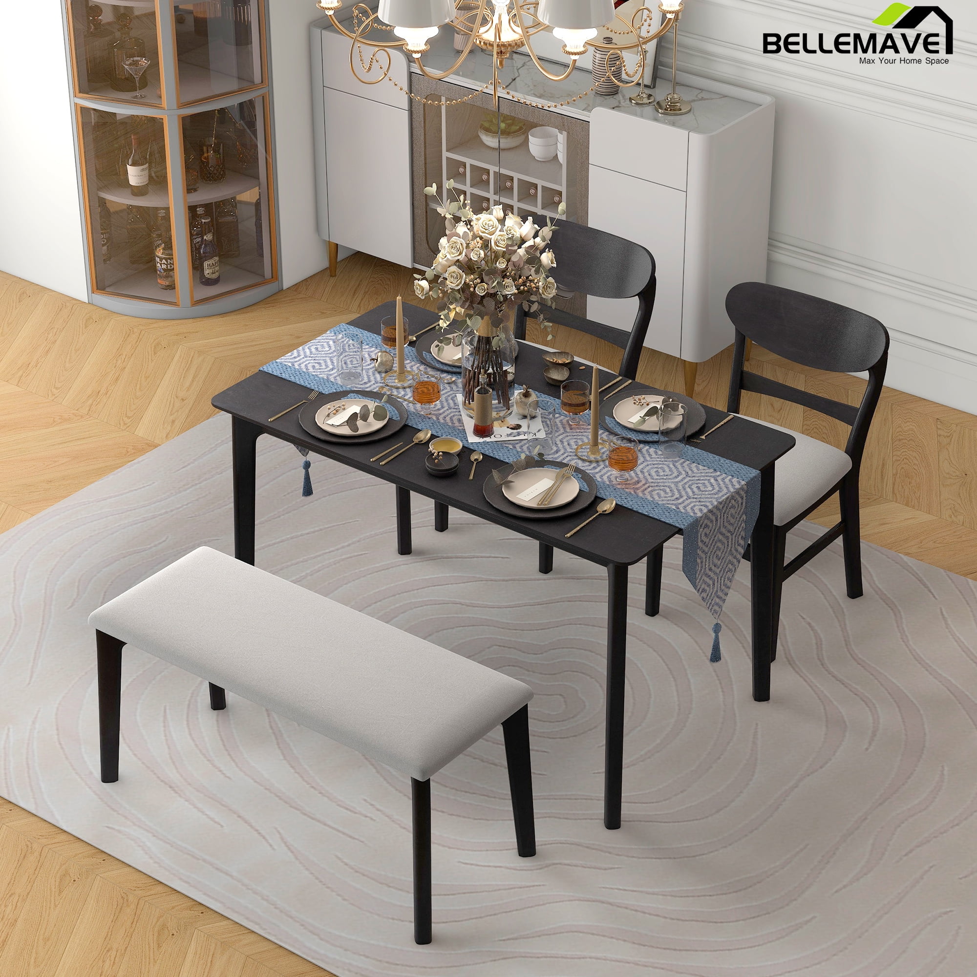 Bellemave 5Piece Wood Dining Room Table Set, Kitchen Dining Table Set