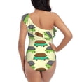 thumbnail image 5 of Salouo Turtle On Skateboard Pattern One Shoulder Ruffled One Piece Swimsuit for Women V Neck Swimwear Tummy Control Bathing Suit-Large, 5 of 6