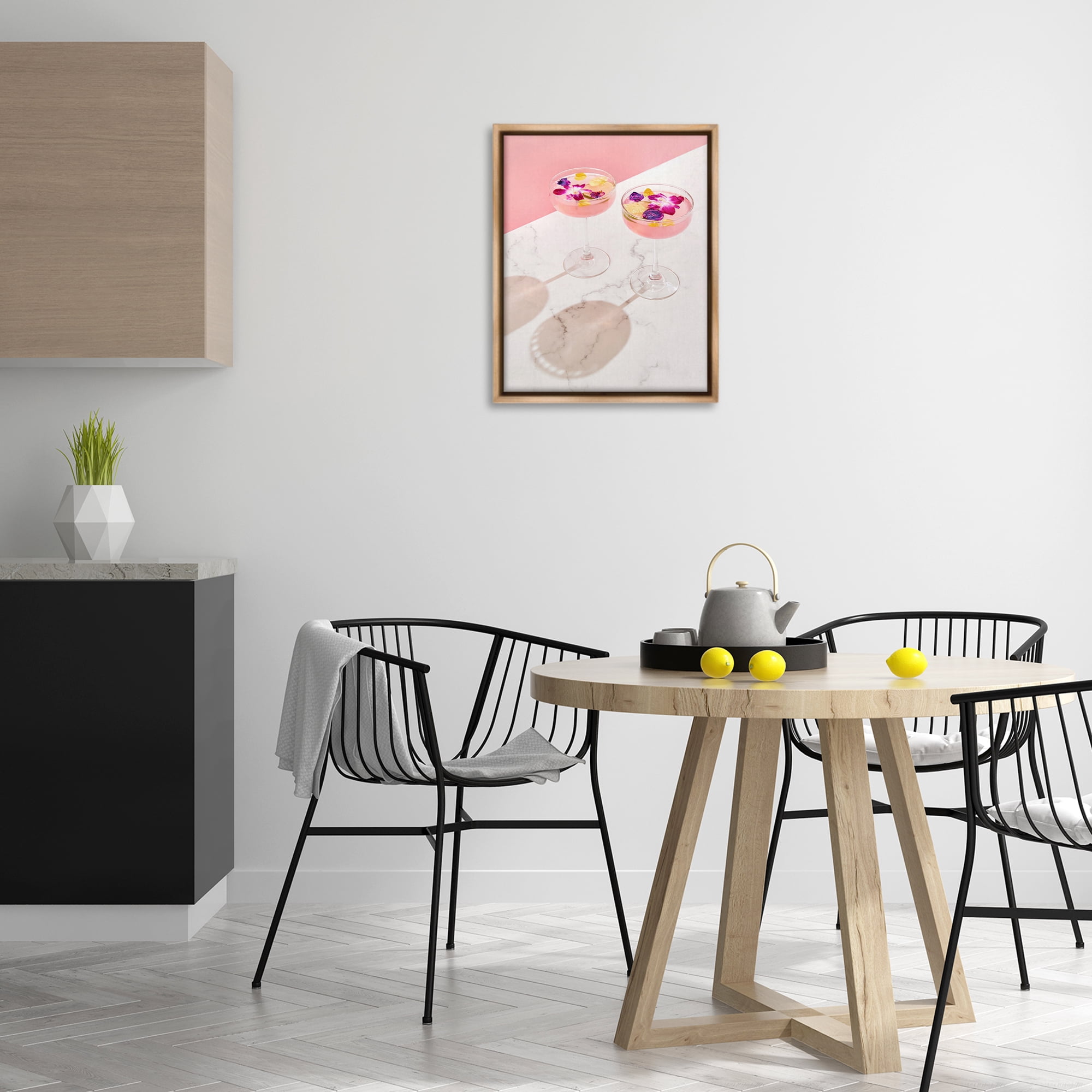 Stupell Industries Pink Floral Cocktails Food & Beverage Painting Brown Floater Framed Art Print Wall Art, 17 x 21