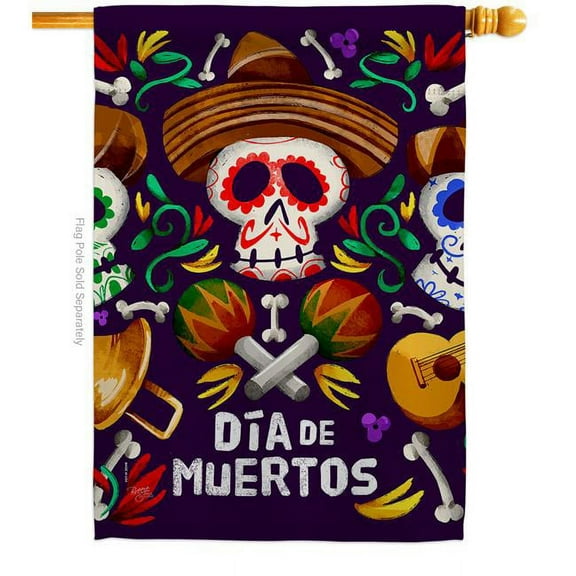 Breeze Decor H112090-BO Dia De Muertos Skulls House Flag Fall Day of Dead 28 x 40 in. Double-Sided Decorative Vertical Flags for Decoration Banner Garden Yard Gift