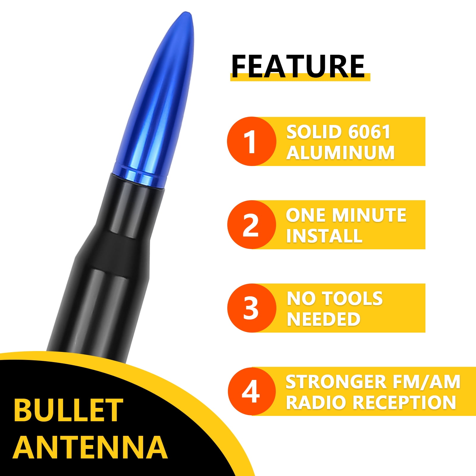 5.3-Inch Aluminum Bullet Antenna,Suitable for Chevrolet Silverado,Ford,Jeep Cfically for Optimizing FM/AM Reception(Blue&Black)
