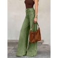 thumbnail image 5 of Womens Green High-Waisted Wide-Leg Denim Jeans, Casual Flare Pants, 5 of 30
