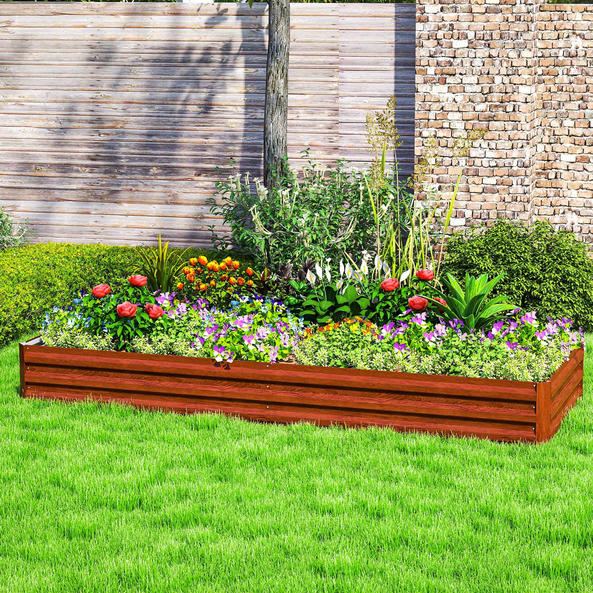 Outsunny 95" x 36" x 12" Galvanized Raised Garden Bed, Metal Elevated Planter Box, Easy DIY and Cleaning for Growing Flowers, Herbs, Natural Wood