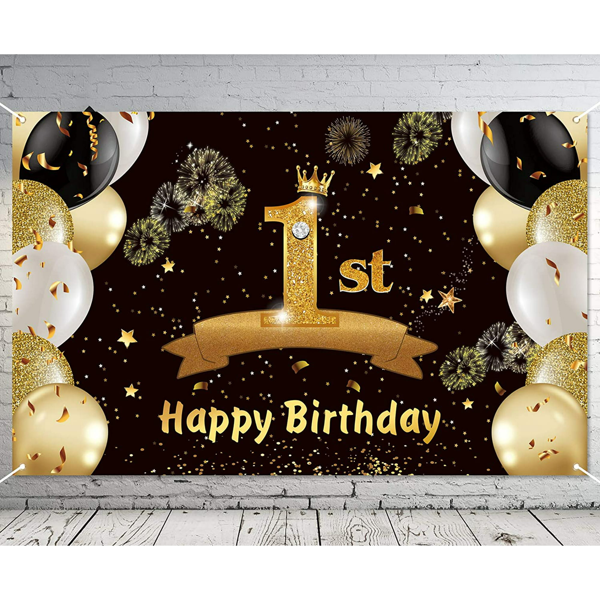 SUZH Ouddy 1st Birthday Decoration for Boys Girls Happy Birthday Banner - 4  x 6 Ft Gold and Black Photography Backdrop for First Birthday Party Decorations  Background Supplies | Walmart Canada