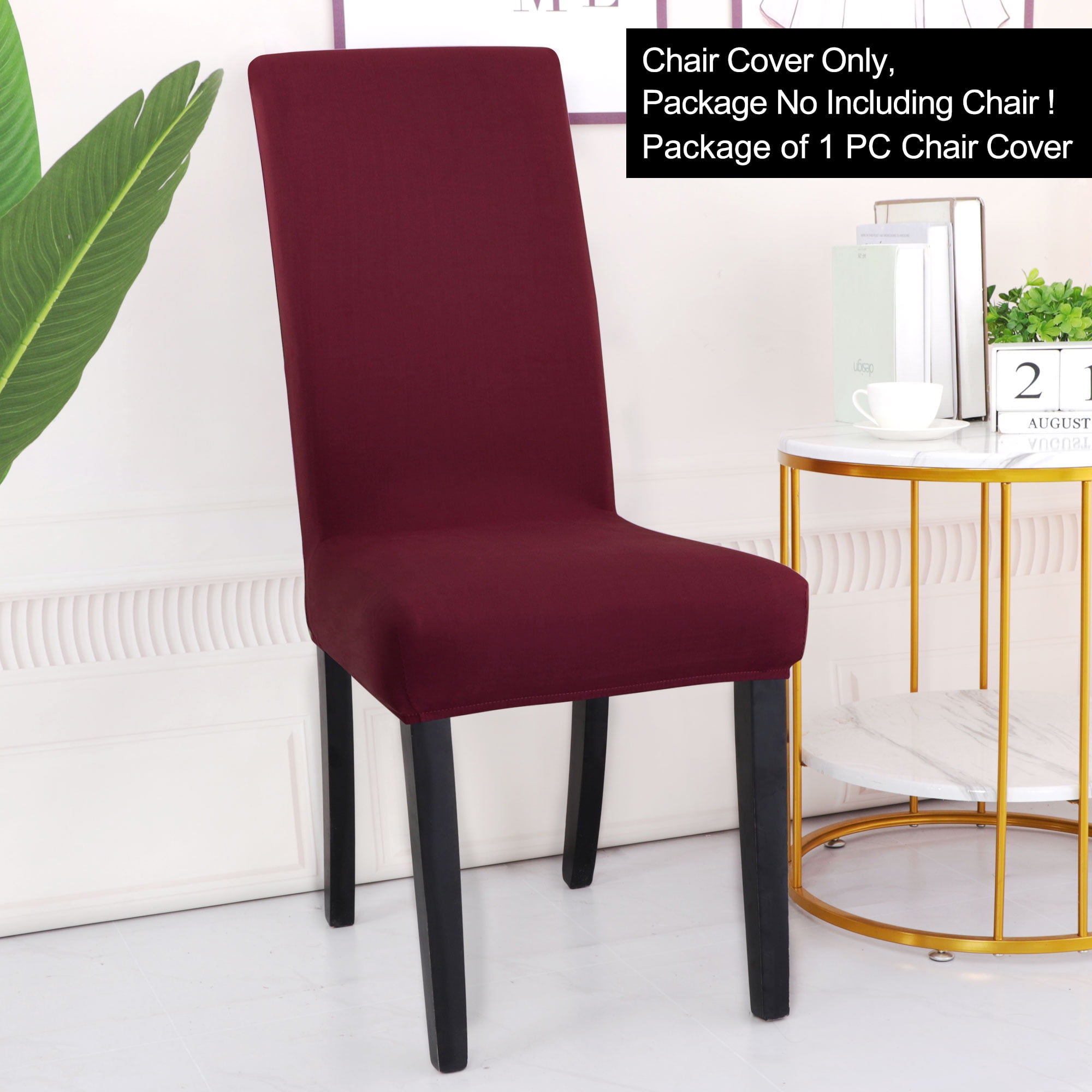 Unique Bargains Spandex Solid  Dining Chair Covers Protector Slipcovers Burgundy 2 Pcs