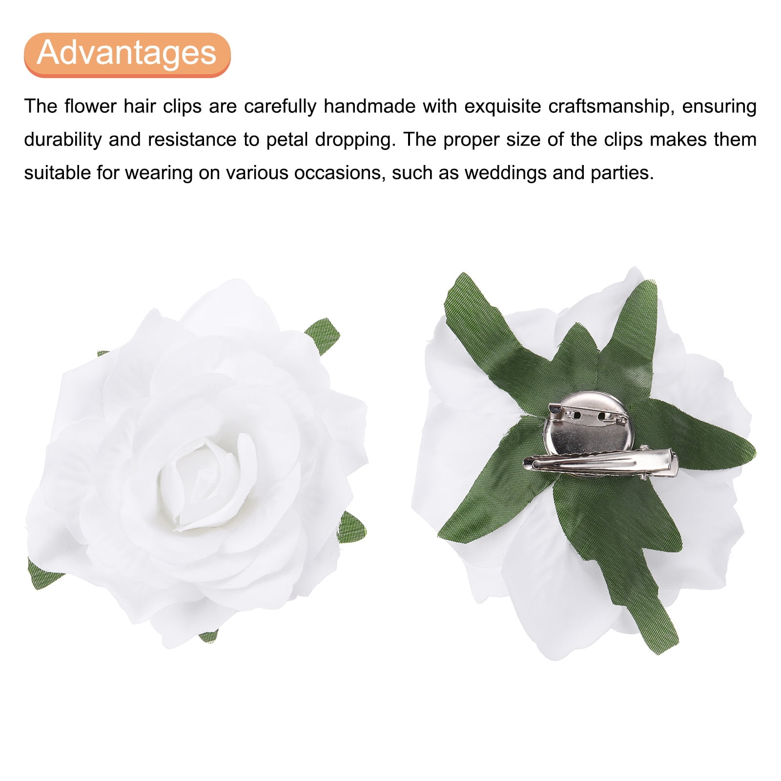 Uxcell 20 Pcs Rose Flower Hair Clips 4 Inch Flower Hair Pins Flower Brooch for Women Hair Accessories White