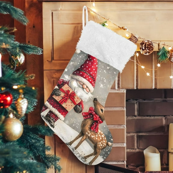 Ryvnso Christmas Stockings Christmas Gnome and Deer 17.7" Large Stocking Decoration 1 Pack