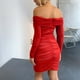 thumbnail image 4 of Gibobby Vestidos de fiesta cortos Vestido de fiesta plisado elegante y elegante de manga larga con hombros descubiertos sexy para mujer(Rojo,CH), 4 of 4