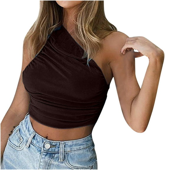 OAVQHLG3B Womens Summer Tops Casual Solid Casual One Shoulder Slim Fit Vest