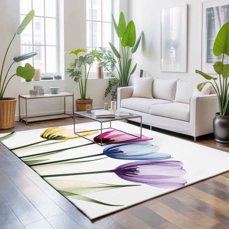 USA RUG / チューリップ柄 Area Rugs 2.7'x5', Colorful Tulip Carpet Runner Indoor Outdoor