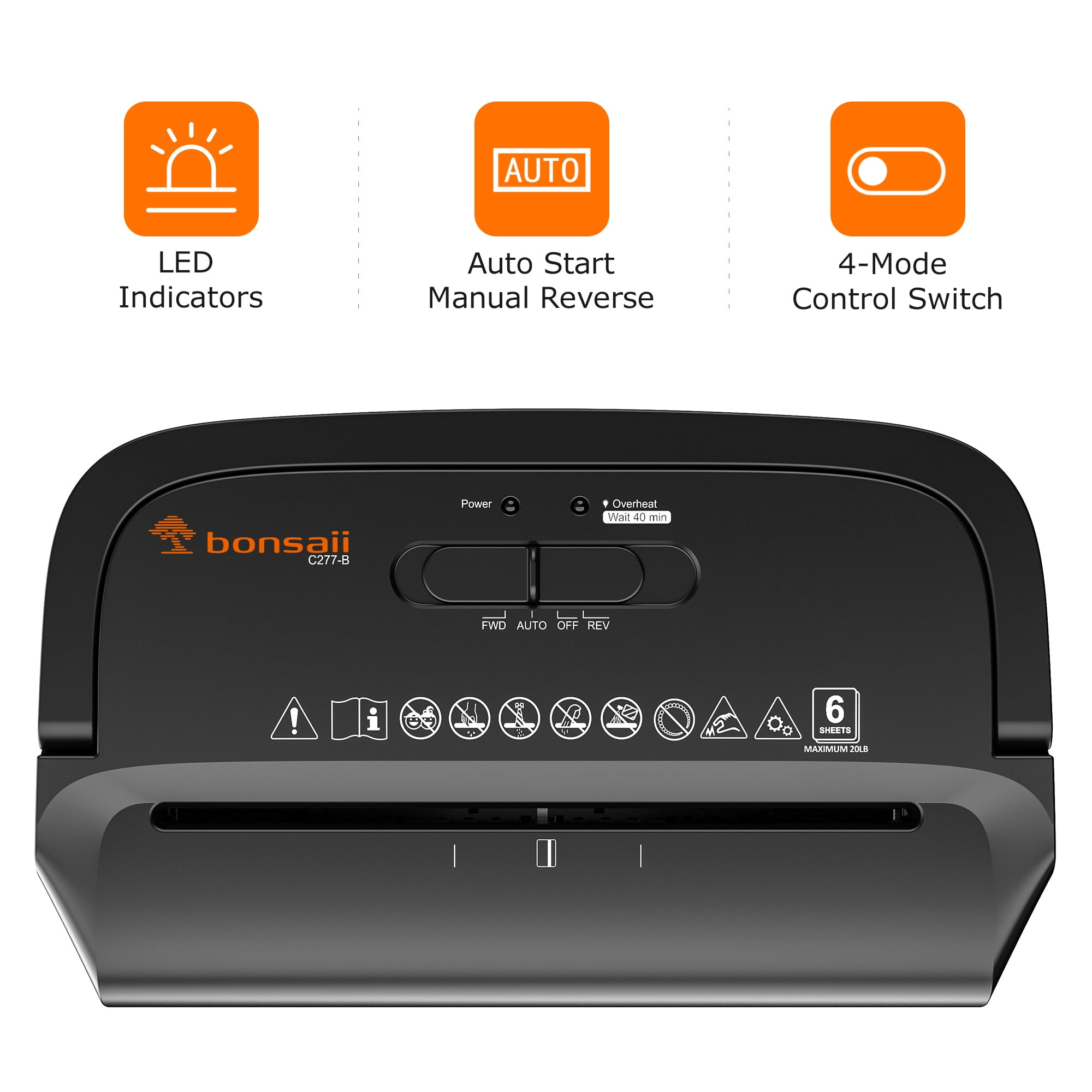 Bonsaii 6-Sheet Cross Cut Paper Shredder C277-B with 3.4 Bonsaii 6-Sheet Cross Cut Paper Shredder C277-B with 3.4