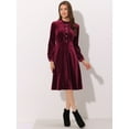 thumbnail image 4 of DARING DIVA Button Front Ruffle Vintage Flared Dress S Burgundy, 4 of 6