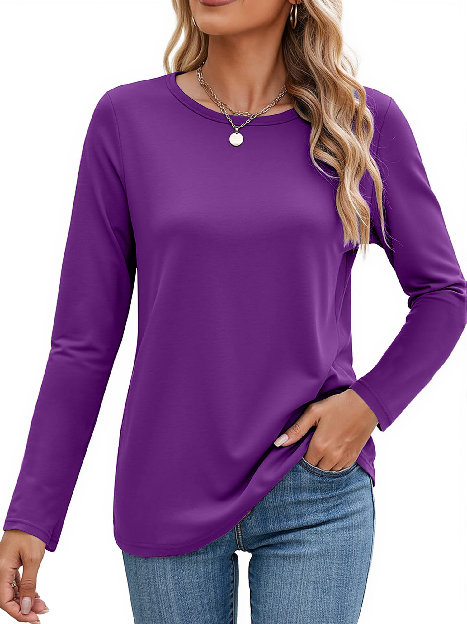 MOSHU Women's Crew Neck Long Sleeve T-Shirts, 3-Pack photo 2