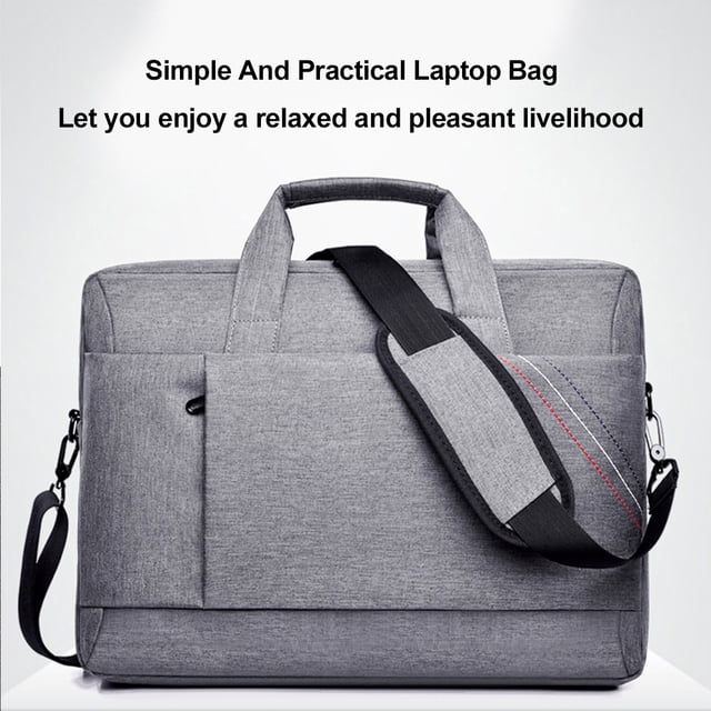 tableta bolsa de hombro para computadora portátil de 15 pulgadas bolso de mensajero de maletas multifuncionales paraobuses de viaje que lleva bolso para hombres mujeres. Maletín frontal centrado gris TOMSHOO con silueta rectangular, asas superiores acolchadas, correa de hombro ancha y extraíble con almohadilla, bolsillo frontal con cremalleras metálicas y tira trasera para fijar a equipaje; diseñado para acomodar una laptop de 15" y uso diario o de viaje.