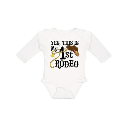 

Inktastic Yes This is My 1st Rodeo- Cowboy Hat with Pink Band Lasso Girls Long Sleeve Baby Bodysuit