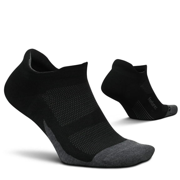 Feetures Elite Max Cushion No Show Tab Ankle Socks - Sport Sock with Targeted Compression - Black, M (1 Pair)