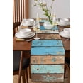 thumbnail image 4 of Blue Brown Table Runner-Cotton Linen- 120 Inch Holiday Dresser Scarves, Shabby Chic Vintage Farmhouse Wood Grain Tablerunner for Kitchen Coffee/Dining Bedroom Living Room Dinner Scarf Décor 13x120, 4 of 9