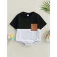thumbnail image 3 of KelaJuan Baby Girls Boys Romper, Short Sleeve Crew Neck Contrast Color Patchwork Summer Bodysuit for Casual Daily, 3 of 9