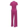 thumbnail image 3 of Txlixc Traje de mujer, camiseta de cuello alto de manga corta con traje de pantalones de piernas anchas Txlixc moda, 3 of 4