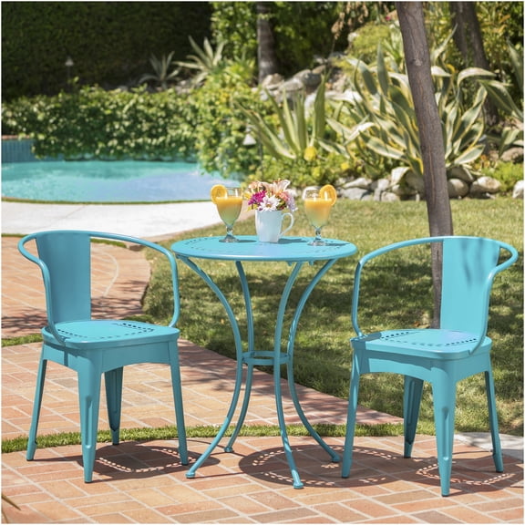 JERFIT 3-Piece Bistro Set, Teal Outdoor Patio Metal Garden Table and 2 Chairs for Porch, Deck, Poolside