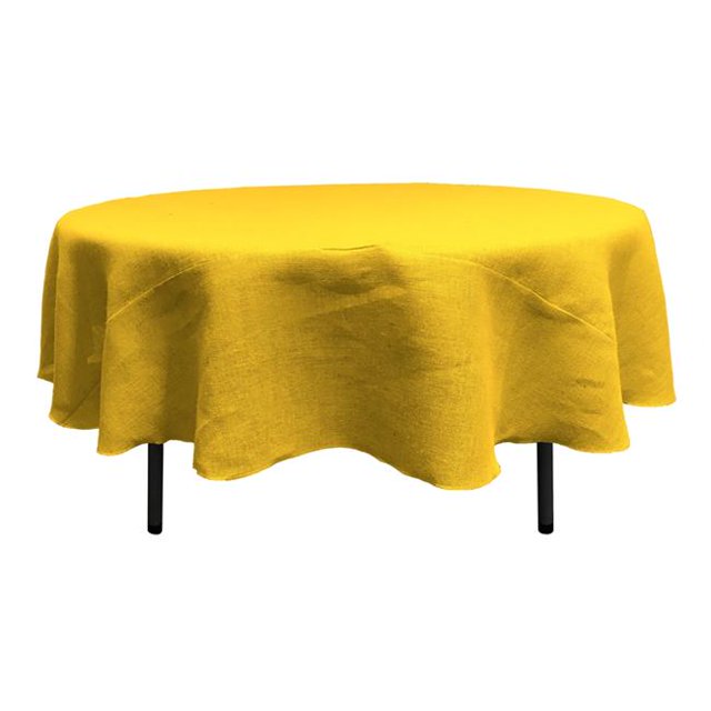 LA Linen TCBurlap90R-Yellow Round Dyed Natural Burlap Tablecloth, Yellow - 90 in.
