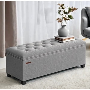 SONGMICS 43.3" Storage Ottoman Bench in Light Gray