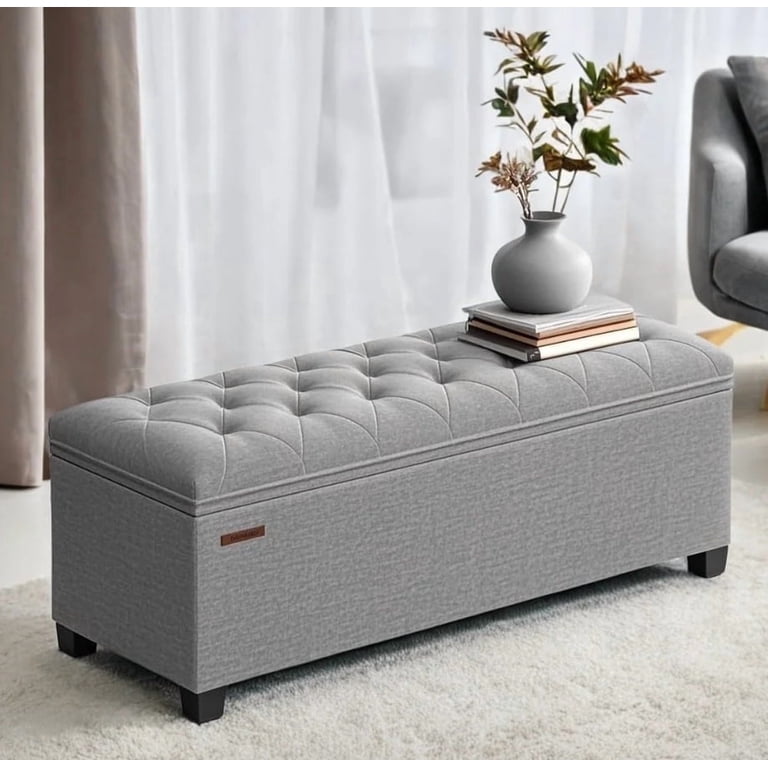 SONGMICS 43.3" Storage Ottoman Bench in Light Gray photo 1