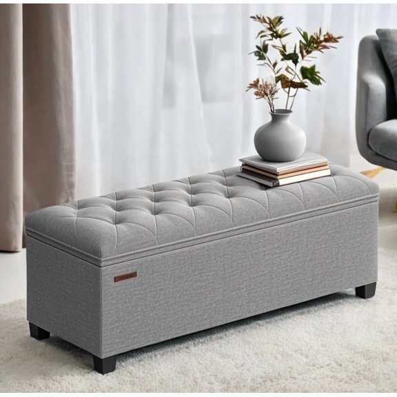 SONGMICS 43.3" Storage Ottoman Bench Ottoman with Storage Hold up to 660lbs Bedroom Bench for Entryway Living Room Light Gray