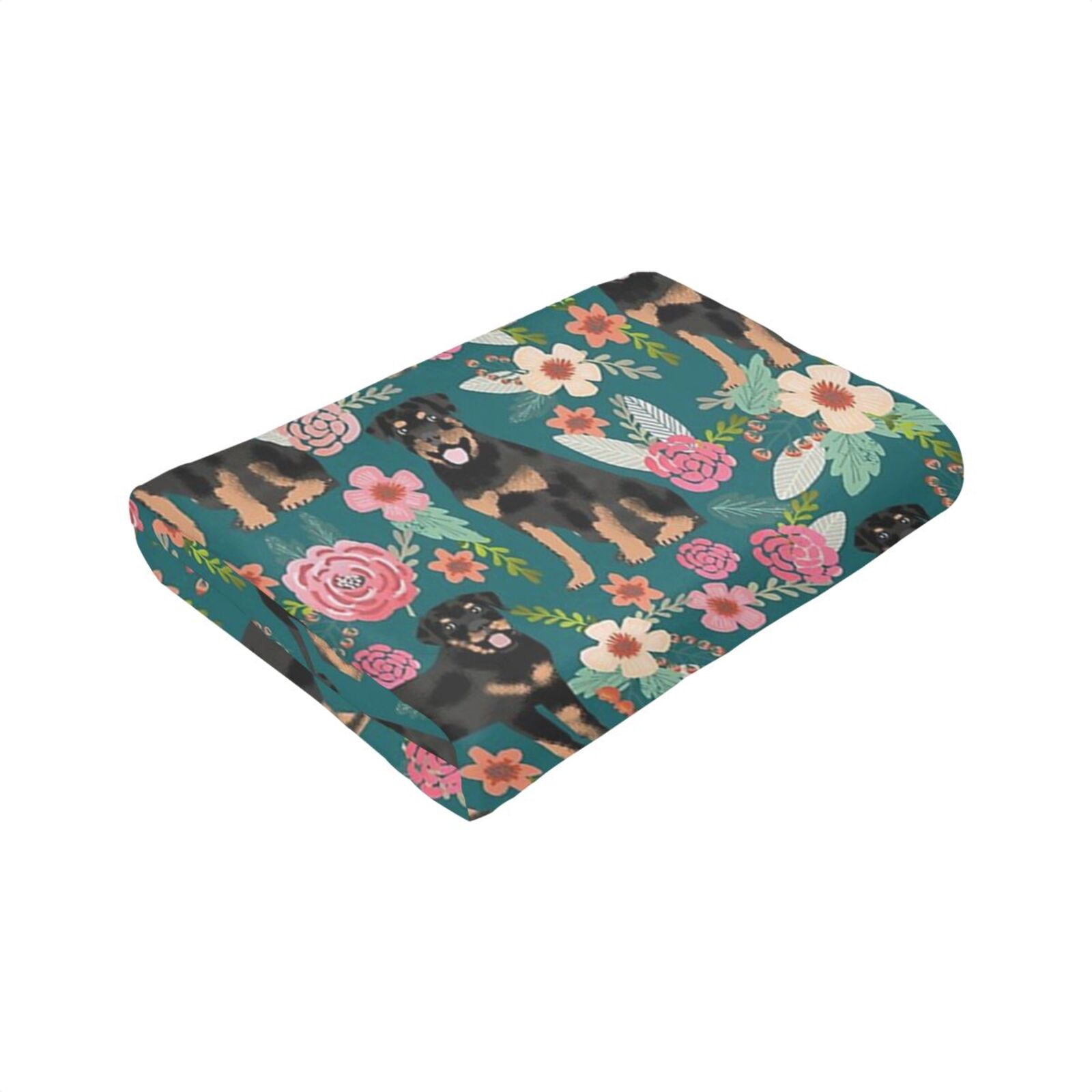 Wijzvio Rottweiler Floral Dog Throw Blanket Soft Fuzzy Fleece Blanket For Couch Bed Living Room Decoration 60"X50"