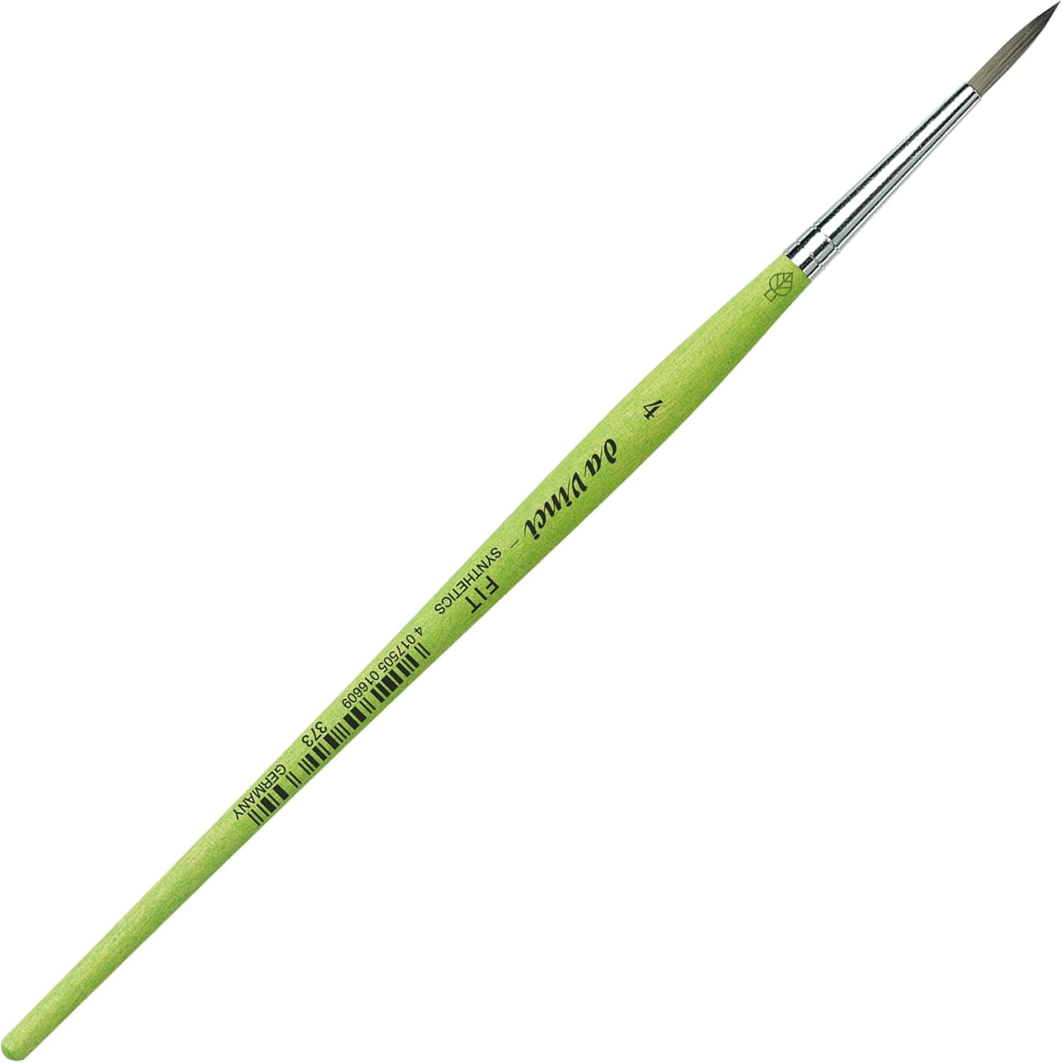 JJEAN-Student Series 373 Fit for School and Hobby Paint Brush, Round Elastic Synthetic with Green Matte Handle, Size 4