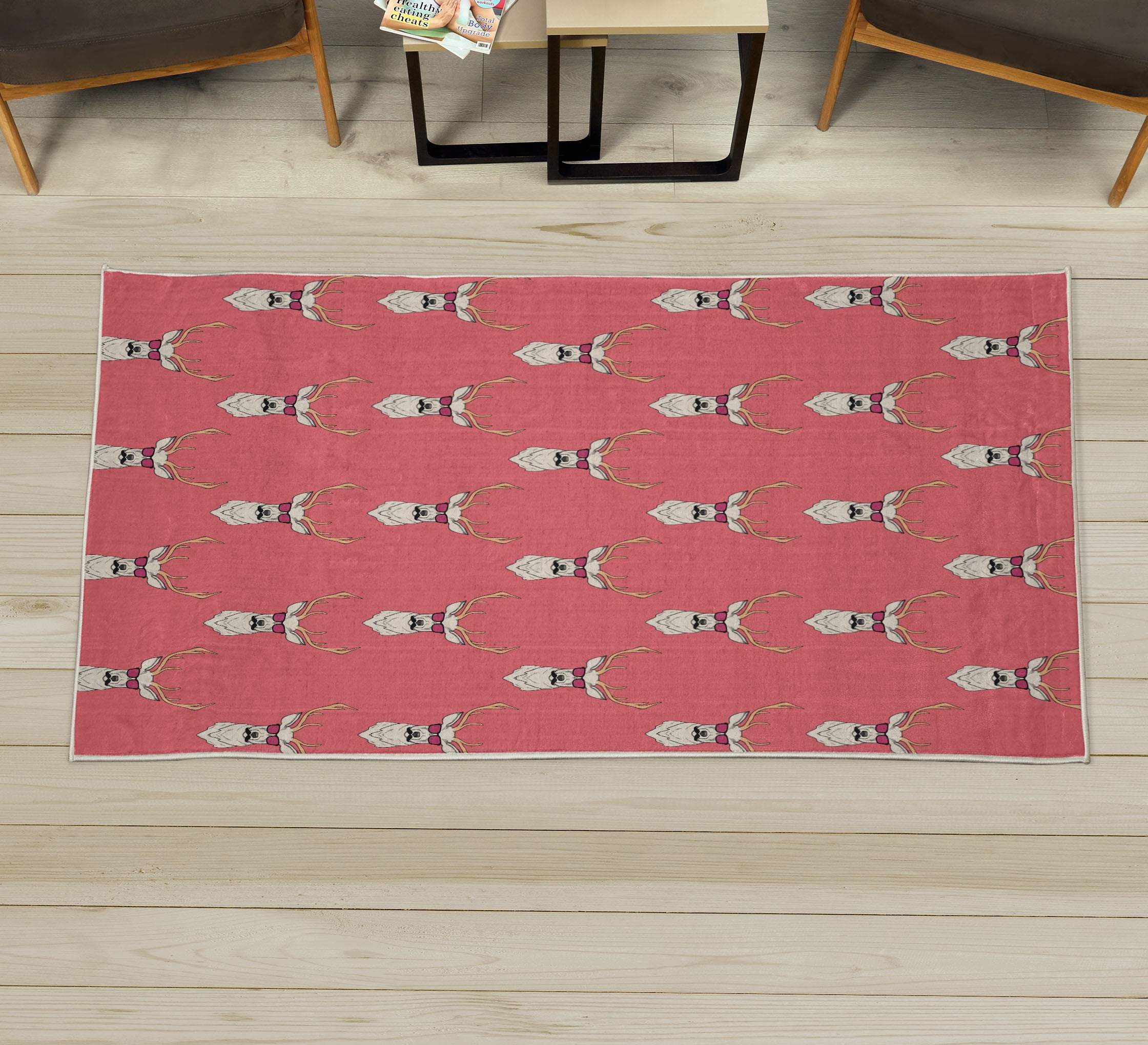 Deer Decorative Rug, Hipster Inspired Antlers Glasses Mustaches Funny ...