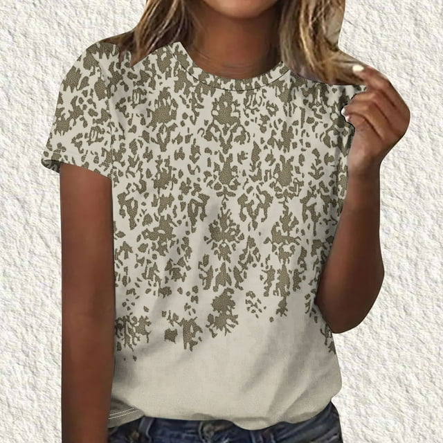 Soldes de Liquidation Offres du Jour Iumwxz Hauts Décontractés pour Femmes T-Shirts Basiques Blouses pour Femmes Blouse à Motif Floral Hauts Col Rond Blouse à Manches Courtes pour Dames Costume Confortable