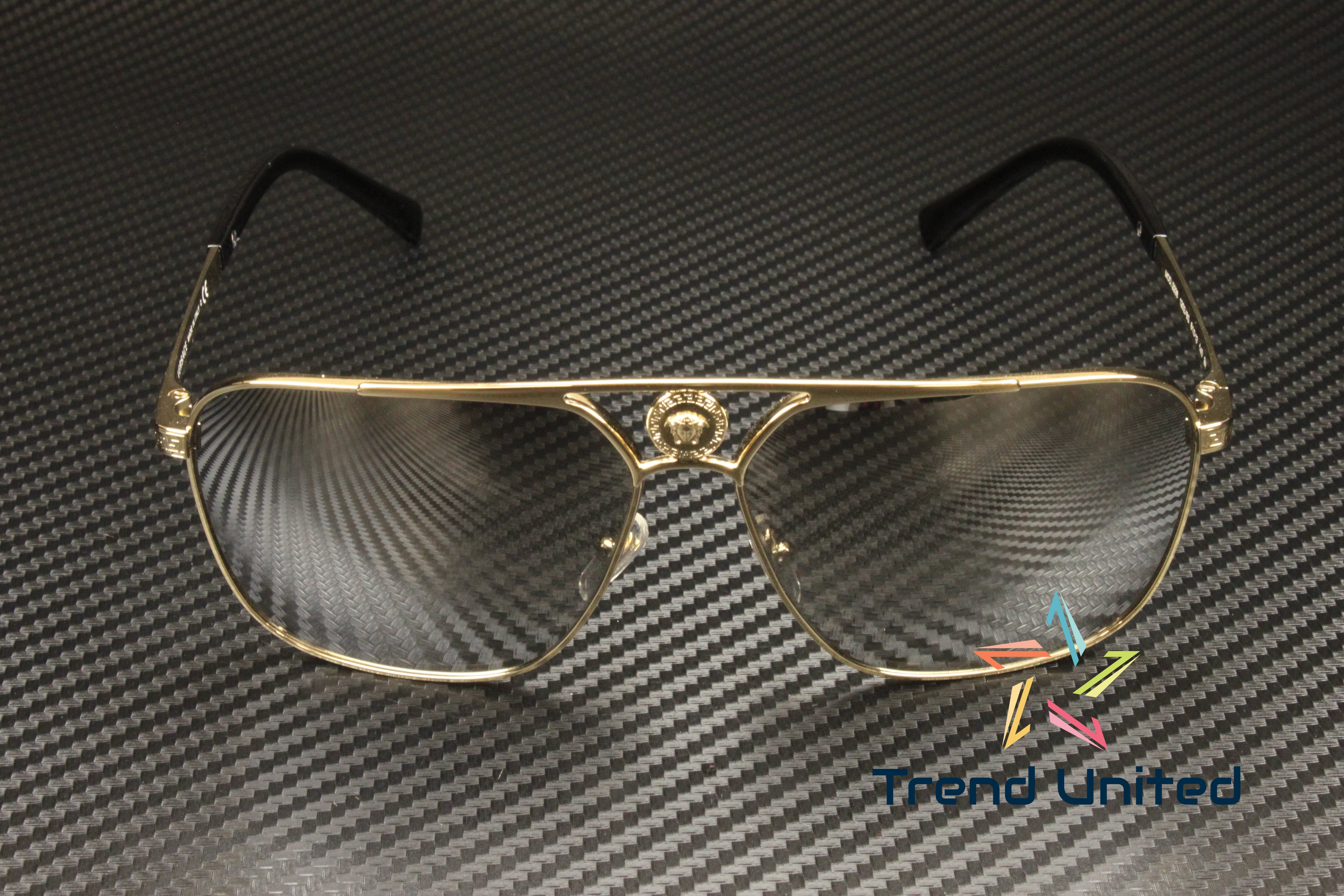 Versace VE 2238 Metal Unisex Rectangle Sunglasses Pale Gold 61mm Adult
