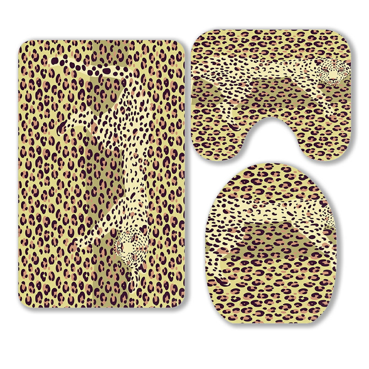 ABPHQTO Leopard Print Silhouette Of The Leopard 3 Piece Bathroom Rugs Set Bath Rug Contour Mat