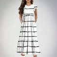 thumbnail image 2 of Mikilon Girl's Short Sleeve Striped Print Loose Casual Long Maxi Dress with Pockets 4-12 Years, 2 of 5