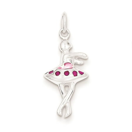 925 Sterling Silver Enameled Ballerina Solid Charm Pendant 25mmx10mm