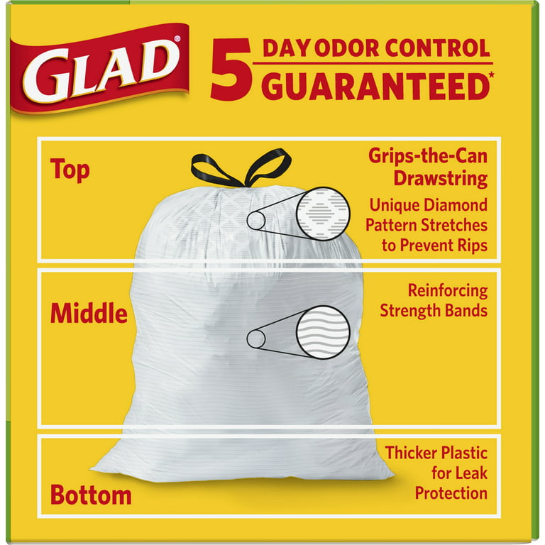 Glad 13 gal Tall Kitchen Drawstring Bags, OdorShield, Fresh Clean - 40 count