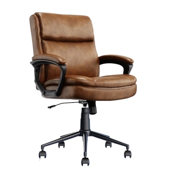 Pemberly Row Ergonomic Mid Back Desk Chair Bonded Leather Cognac