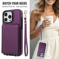 thumbnail image 3 of Wallet Case for iPhone 12 Pro Max, with Wrist Strap and Shoulder Strap, RFID Blocking Card Slots, Classic Kickstand Magnetic Flip PU Leather Phone Case Cover for iPhone 12 Pro Max, Deeppurple, 3 of 8