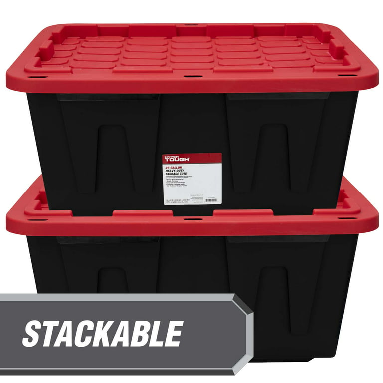 HDX 27 Gal. Tough Storage Tote in Black with Red Lid 206217 - The