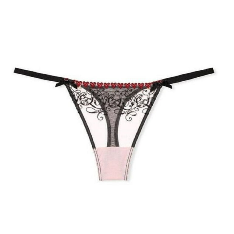 Victoria's Secret Very Sexy Heart Embroidered Mesh Lace Adjustable Thong  panty Size X-Large NWT 